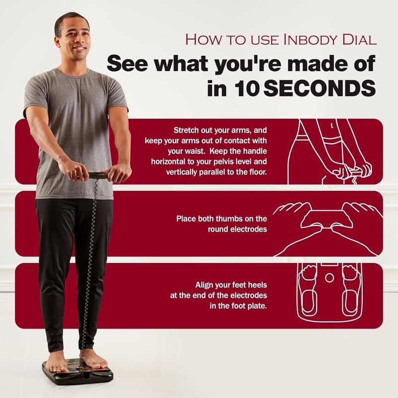 InBody ميزان الدهون في الجسم InBody Dial H20 - ميزان InBody لوزن الجسم ونسبة الدهون وكتلة العضلات - ملحقات صالة الألعاب الرياضية للرجال والنساء، جهاز قياس الدهون في الجسم - متصل بلوتوث، أسود منتصف الليل - Image 4