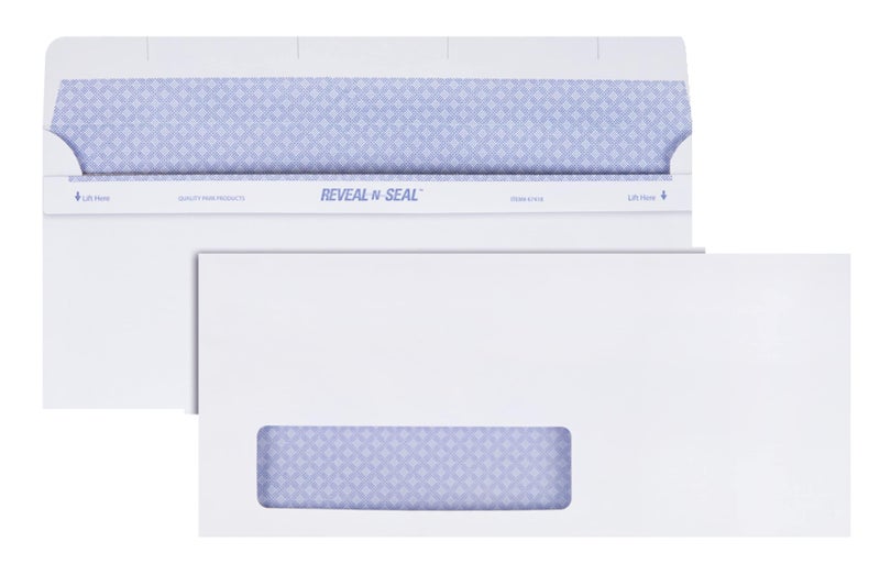 Quality Park Window Security Envelope, Reveal-N-Seal, White, 4.125 x 9.5, 500 per Box, (67418) - Image 1