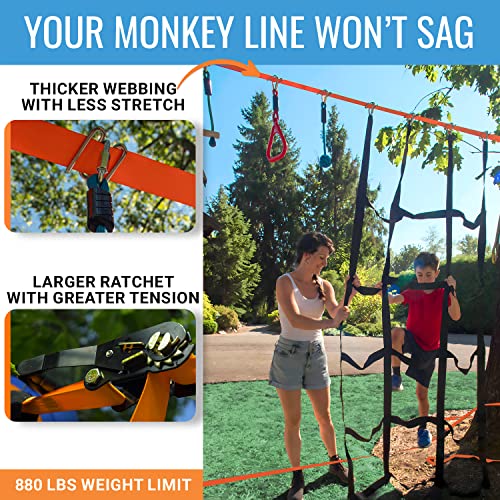 Hyponix Sporting Hyponix Ninja Warrior Obstacle Course for Kids  2 x 50 ft Slackline with 10 Outdoor Ninja Obstacles Supports 880lbs  Monkey Net RatchetTight Tech Climbing Swinging  Balance Training Ages 3 - Image 5
