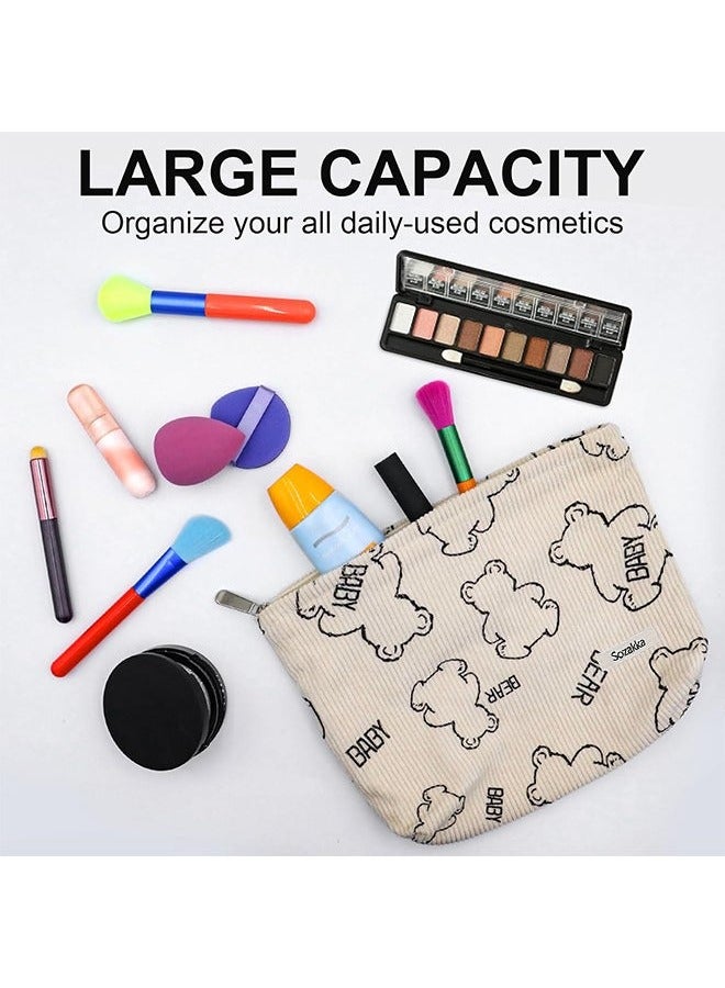 Women's Lovely Bear Travel Cosmetic Bag, Small Zipper Cosmetic Bag For Skin Care, Makeup, Convenient Handbag Storage Pouch  - Image 2