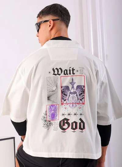 ذا انديان كراج كو Men Boxy Fit Graphic Print Half Sleeves Cuban Collar Street Wear Cropped Shirt