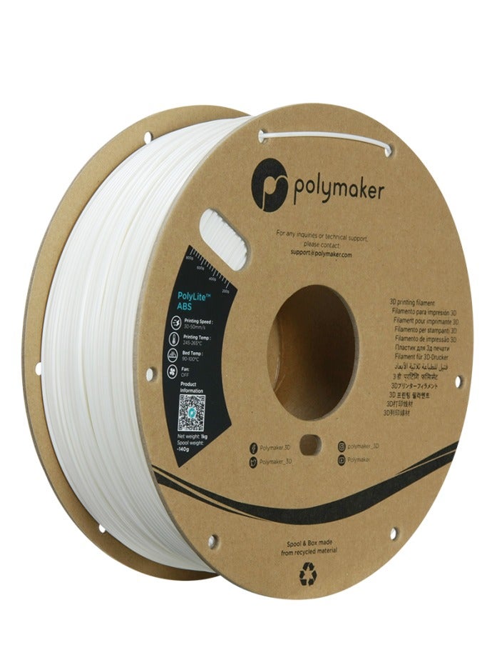 Polymaker ABS Filament 1.75mm White ABS, 1kg Heat Resistant ABS Cardboard Spool - PolyLite ABS 3D Filament 1.75mm White Filament