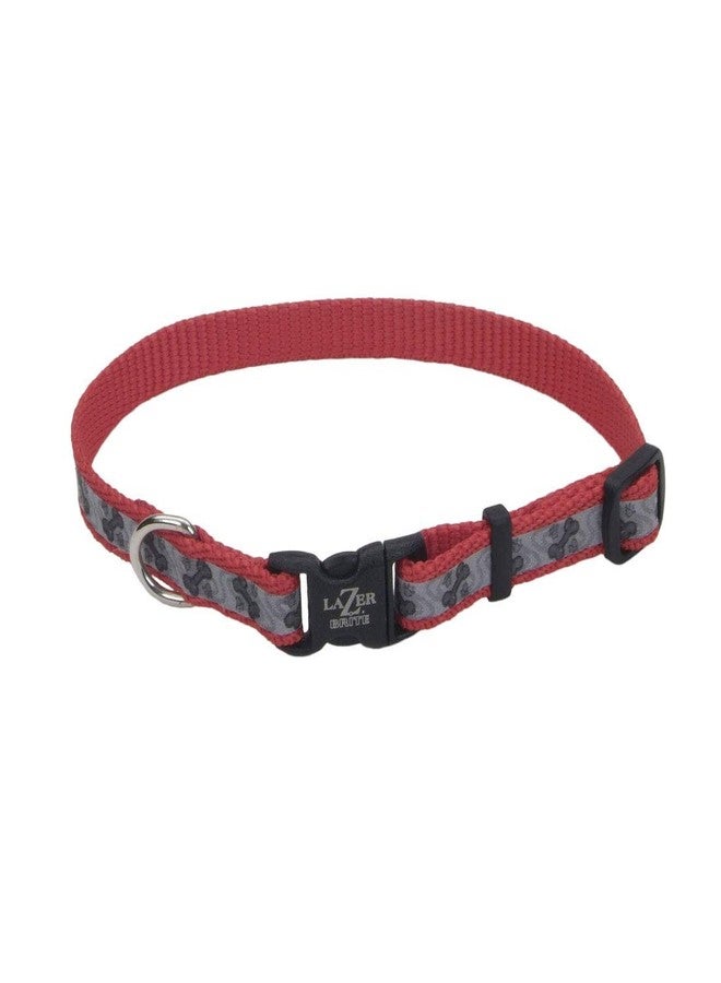 Coastal Pet - Lazer Brite - Reflective Adjustable Dog Collar, Red Paws and Bones, 3/8" x 08"-12"