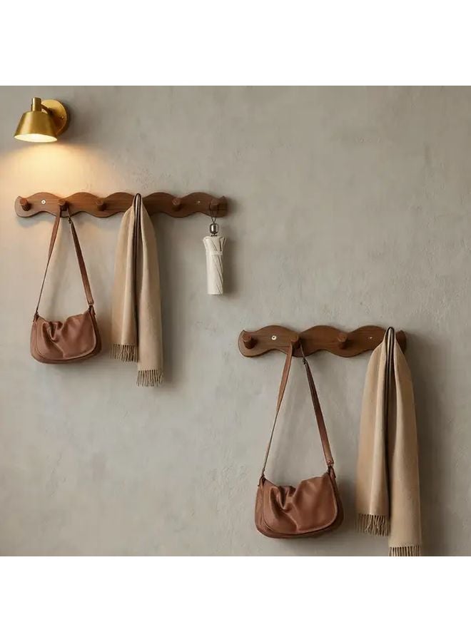 حامل المعاطف البني الفاتح المثبت على الحائط مع 6 خطافات، منظف تخزين خشبي على الطراز البوهيمي - Image 3