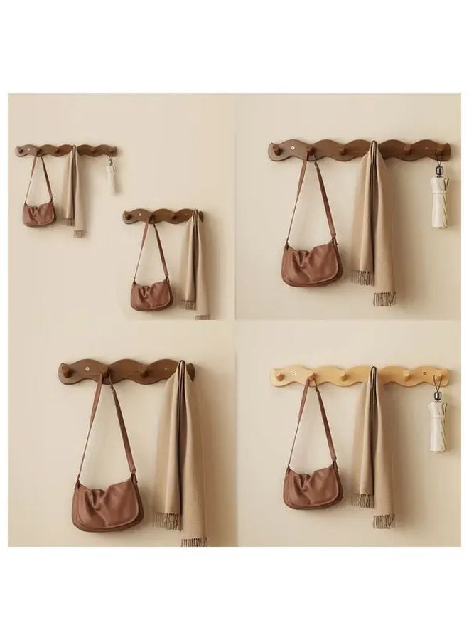 حامل المعاطف البني الفاتح المثبت على الحائط مع 6 خطافات، منظف تخزين خشبي على الطراز البوهيمي - Image 2