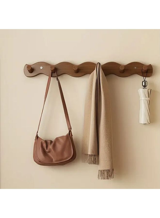 حامل المعاطف البني الفاتح المثبت على الحائط مع 6 خطافات، منظف تخزين خشبي على الطراز البوهيمي - Image 1