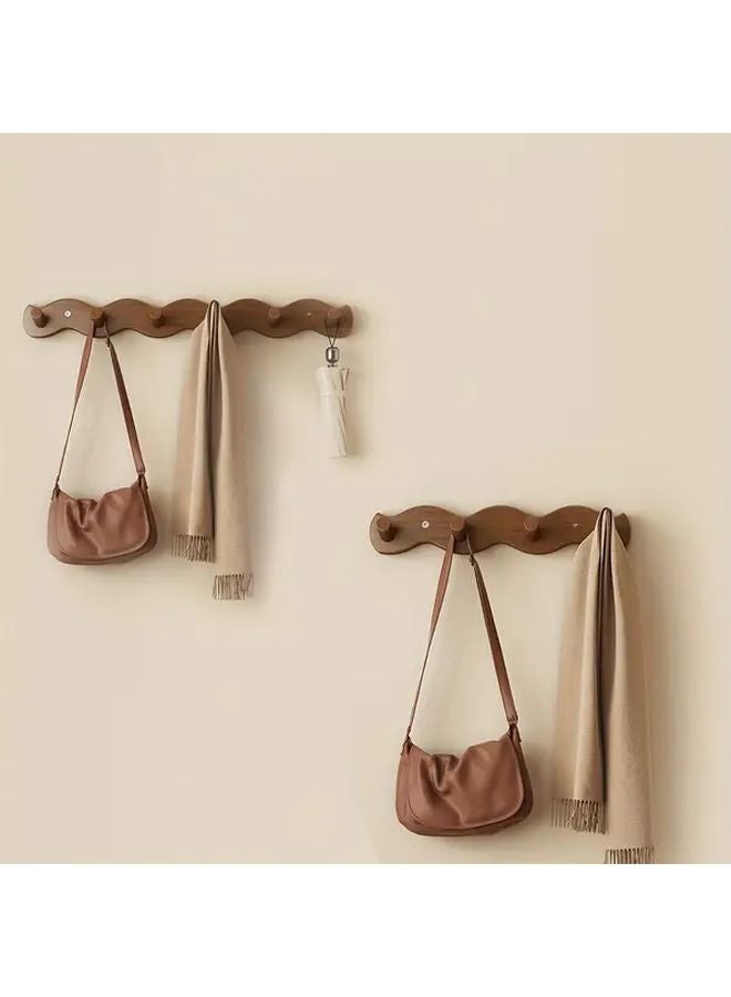 حامل المعاطف البني الفاتح المثبت على الحائط مع 6 خطافات، منظف تخزين خشبي على الطراز البوهيمي - Image 4