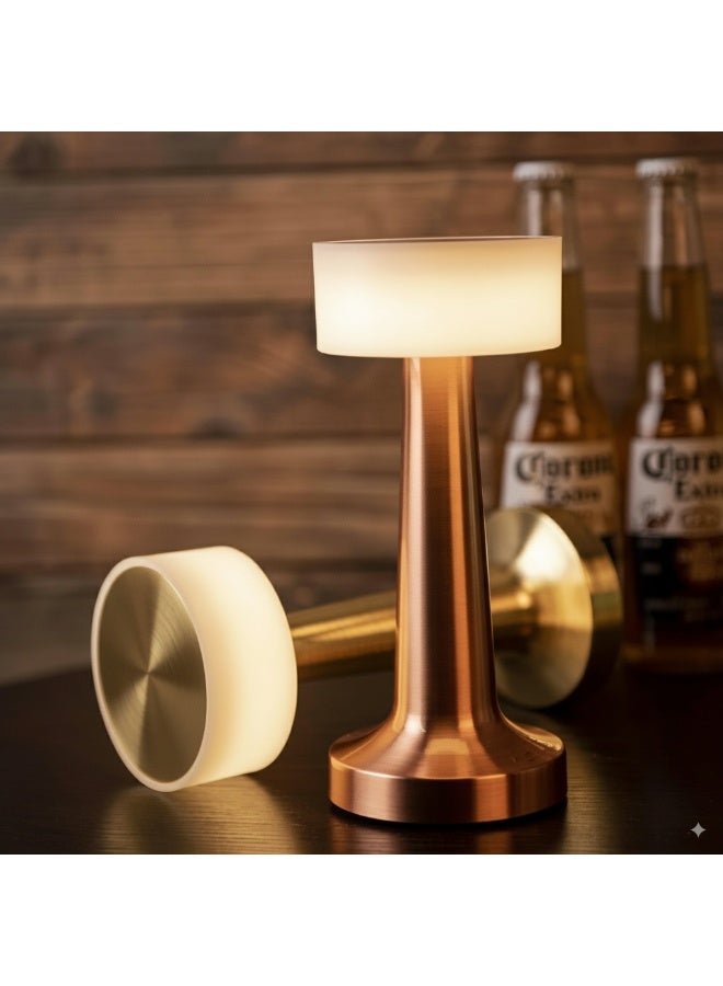 ETRONIK مصباح طاولة LED على شكل دمبل محمول لاسلكي قابل لإعادة الشحن مع إضاءة ليلية قابلة للتعتيم على 3 مستويات لديكور غرفة النوم وغرفة المعيشة والمطعم والبار والمقهى باللون الذهبي الوردي - Image 2