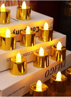 KASTWAVE Flameless Candles Set, 12 Pack Gold LED Votive Tea Lights, Battery Operated Gold Glitter Flickering Fake Candles, LED Electronic Candle Lamp for Wedding Birthday Party Home Decor  - Image 4