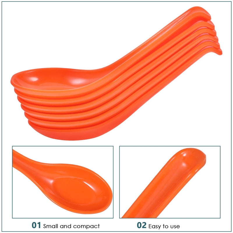 6Pcs Orange Melamine Soup Spoons with Hook Long Handle Kitchen Ladles - Image 4
