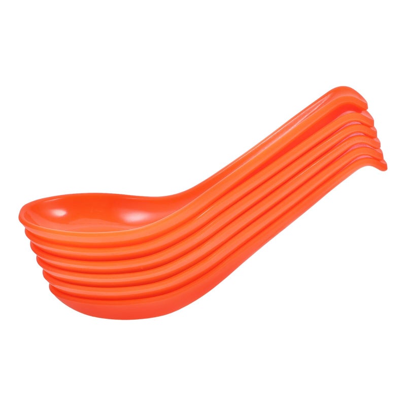 6Pcs Orange Melamine Soup Spoons with Hook Long Handle Kitchen Ladles - Image 2