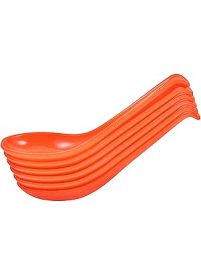 6Pcs Orange Melamine Soup Spoons with Hook Long Handle Kitchen Ladles - Image 1