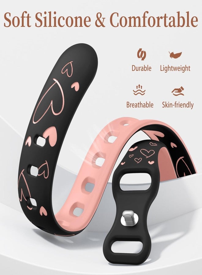Lerobo Slim Thin Two-Tone Band Compatible with Apple Watch Bands 46mm 44mm 45mm 42mm 49mm Women,Cute Heart Engraved Soft Silicone Sport Strap for iWatch Bands Series 10 9 8 7 6 5 4 3 2 1 SE,Black/Pink - Image 4