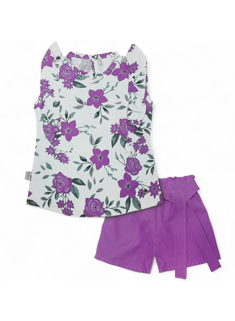 BabyShoora Baby Girl Summer Purple Shorts Set - Image 1