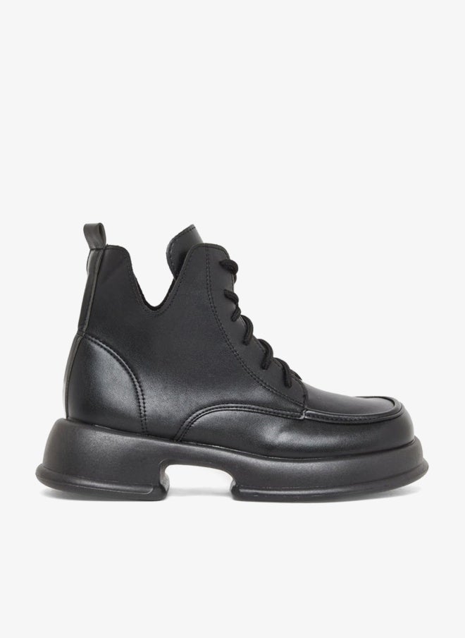 Take Two Women Black Lace-Up Chunky Heel Ankle Boots - Image 1
