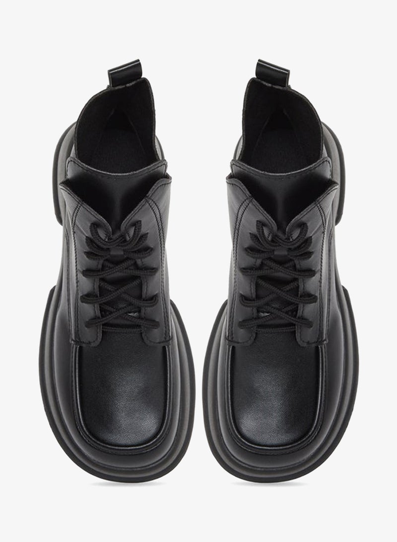 Take Two Women Black Lace-Up Chunky Heel Ankle Boots - Image 5