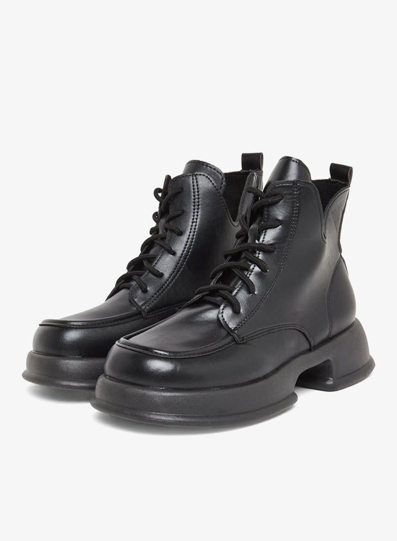 Take Two Women Black Lace-Up Chunky Heel Ankle Boots - Image 2