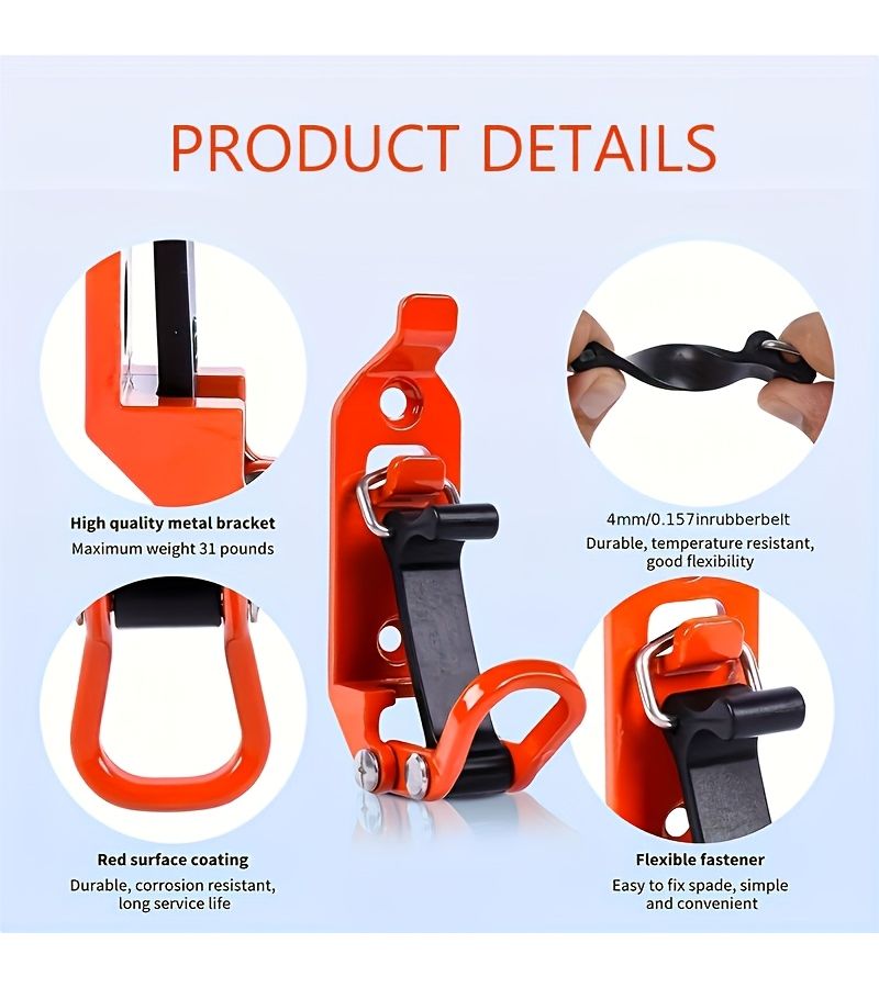 Orange Heavy Duty Quick Release Shovel Brackets With Rubber Clamps For Truck Boat - Image 2