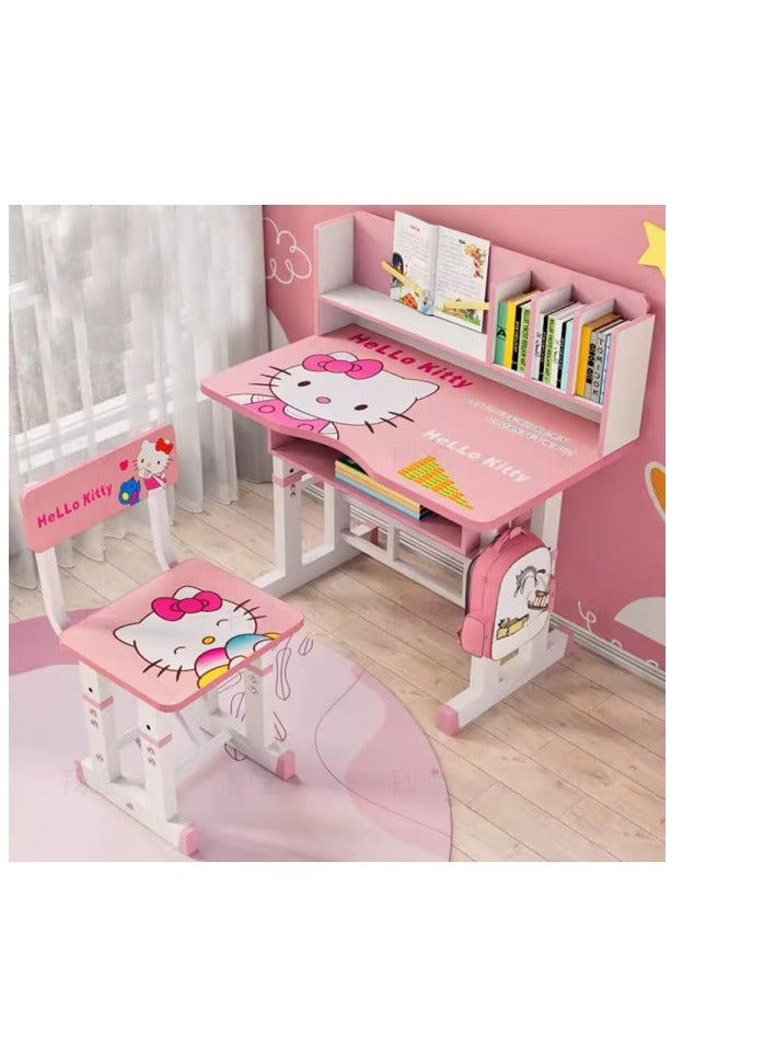 Practical Kids Desk and Chair Set, Adjustable Height Children's School Study Desk Chair, Multi-layer Bookshelf, Storage Drawer (Best Gift for Girls) - Image 2