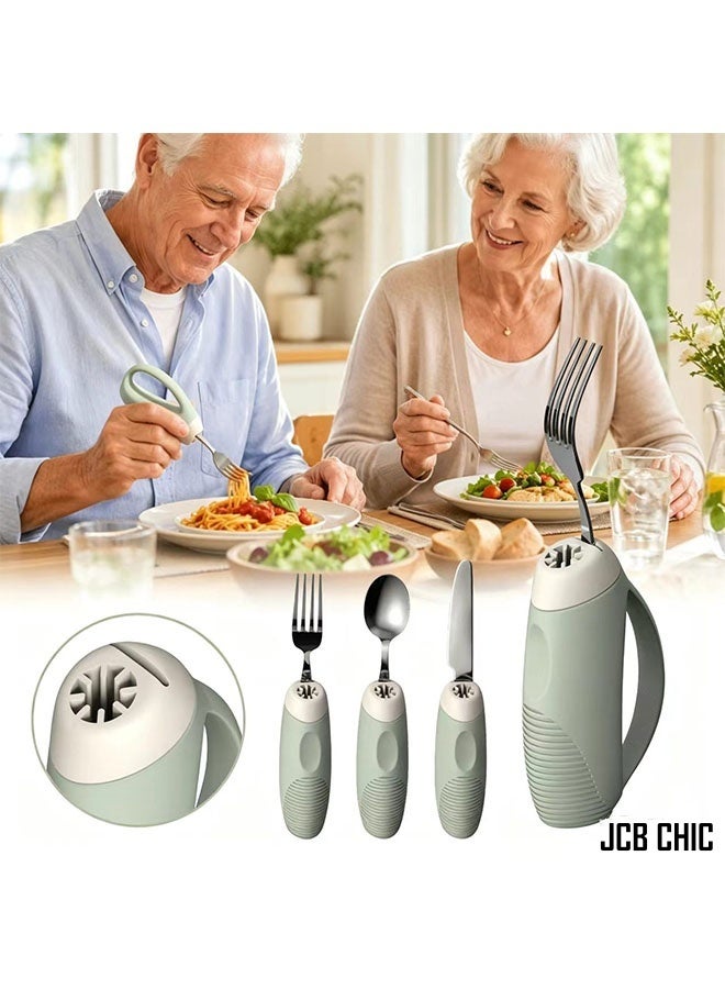 JCB CHIC Adaptive Utensil Handle for Elderly, Ergonomic Easy Grip Eating Aid Holder for Fork Spoon Knife, Non‑Slip Weighted Dining Assist Tool for Arthritis Hand Tremors Seniors - Image 1