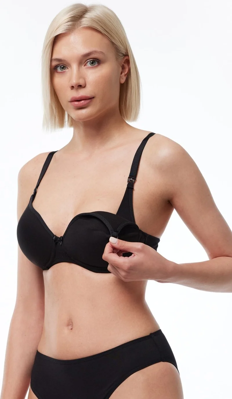 Malabadi Women's Black Lined Non-wired Cotton Nursing Bra 822