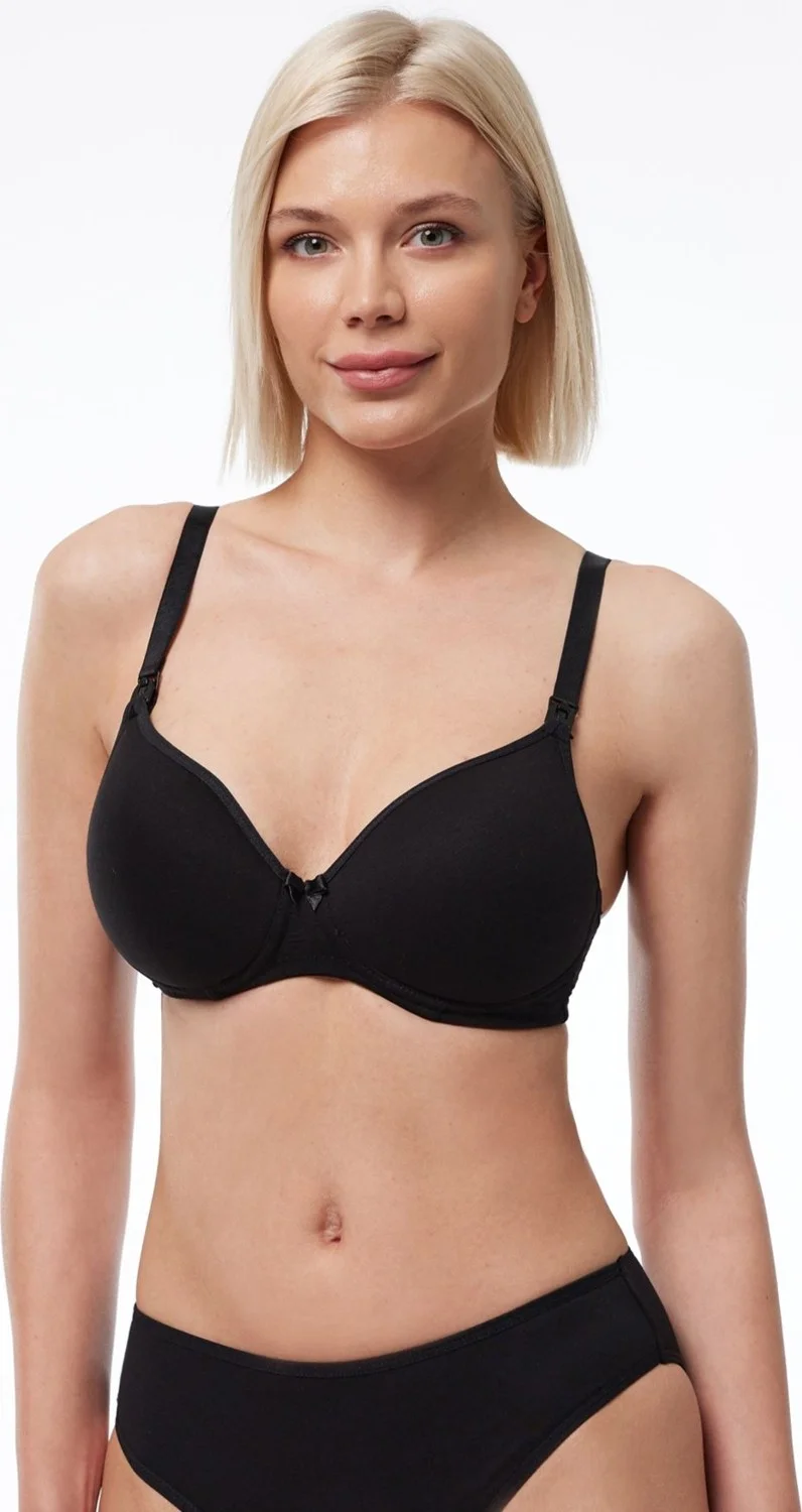 Malabadi Women's Black Lined Non-wired Cotton Nursing Bra 822