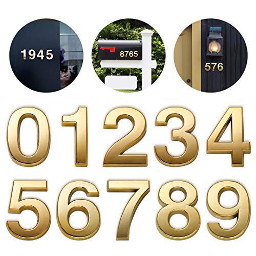 HopeWan Mailbox Numbers for Outside, 2 Inch Door Address Number Stickers for Apartment Room, Gold Shiny, 1 Set of 10 Pcs. - Image 1