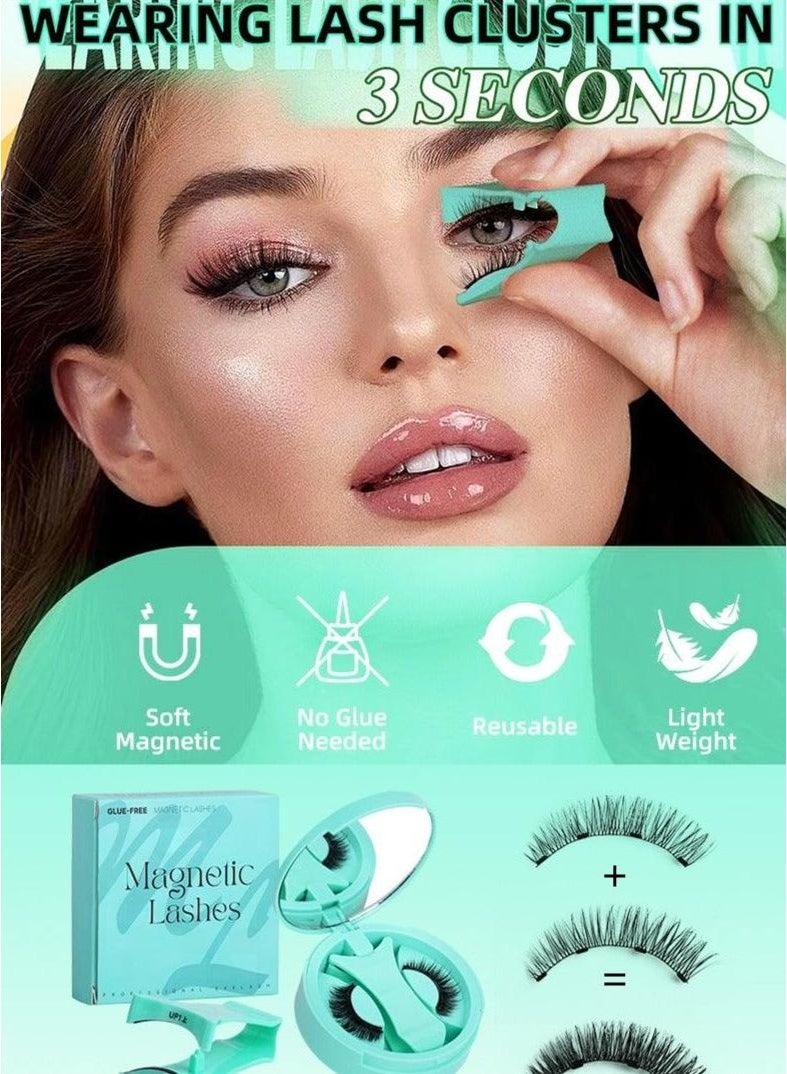 daydayup Magnetic Eyelashes with Lash Clusters Applicator Fluffy Magnetic False Lashes Kit Wispy Reusable Cluster Eyelash Extensions with Magnets No Lashes Glue or Liner Needed(1 Pairs-Dense) - Image 2