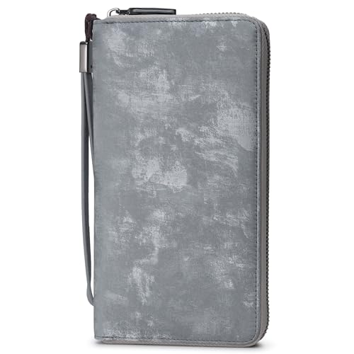 Bveyzi Women RFID Blocking Wallet Leather Zip Around Phone Clutch Large Capacity Ladies Travel Purse Wristlet (Vegan Grey) - Image 1