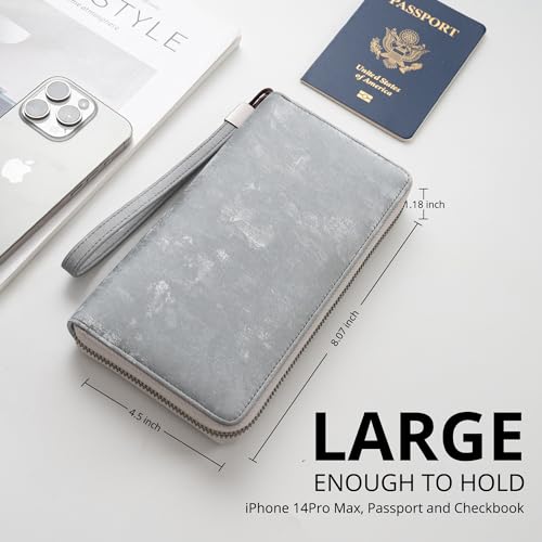 Bveyzi Women RFID Blocking Wallet Leather Zip Around Phone Clutch Large Capacity Ladies Travel Purse Wristlet (Vegan Grey) - Image 4