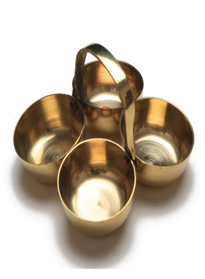 أديتري_كرييشن حامل نحاسي للكركم والهالدي، مناسب للصلاة والطقوس الدينية، وحامل صغير من النحاس الأصفر بأربعة أوعية، وحامل رولي، وهدية تذكارية، وزينة تقليدية هندية لعيد ديوالي (3.5 بوصة × 2.5 بوصة) (ذهبي). - Image 1