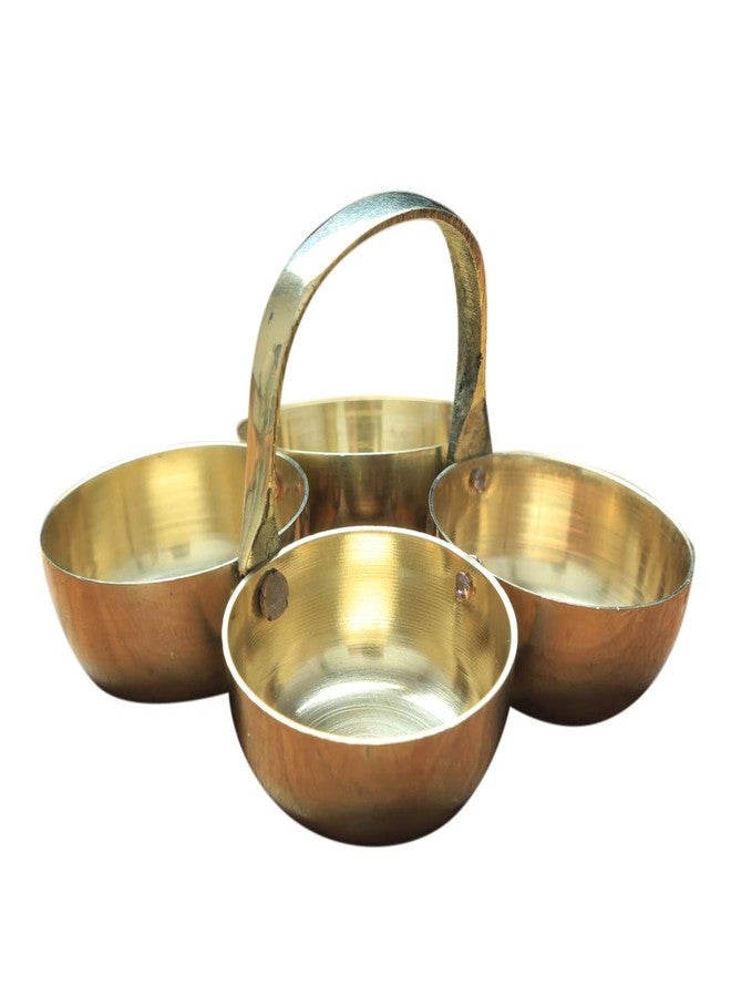 أديتري_كرييشن حامل نحاسي للكركم والهالدي، مناسب للصلاة والطقوس الدينية، وحامل صغير من النحاس الأصفر بأربعة أوعية، وحامل رولي، وهدية تذكارية، وزينة تقليدية هندية لعيد ديوالي (3.5 بوصة × 2.5 بوصة) (ذهبي). - Image 2