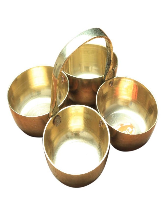 أديتري_كرييشن حامل نحاسي للكركم والهالدي، مناسب للصلاة والطقوس الدينية، وحامل صغير من النحاس الأصفر بأربعة أوعية، وحامل رولي، وهدية تذكارية، وزينة تقليدية هندية لعيد ديوالي (3.5 بوصة × 2.5 بوصة) (ذهبي). - Image 3