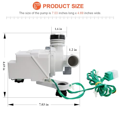 Beaquicy DC97-19289F DC97-19289B DC97-19289A PX3516-01 Washer Drain Pump (0EM) Assembly Fit for Samsung WA48 WA40 WA42 WA45 Series Washing Machine replaces DC97-19289A, DC97-17366A, DC97-17366J, DC97-17349B - Image 4