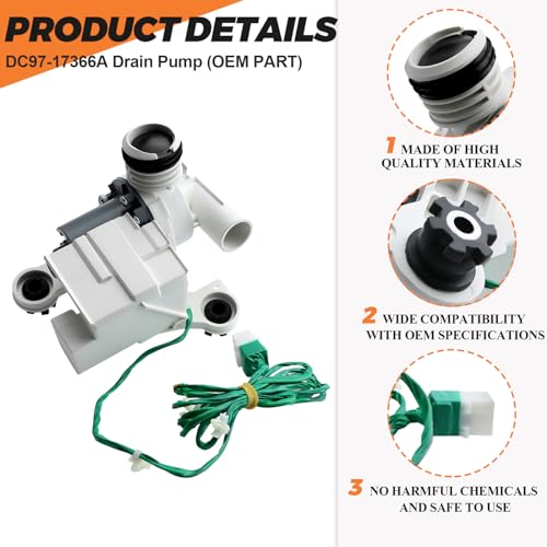 Beaquicy DC97-19289F DC97-19289B DC97-19289A PX3516-01 Washer Drain Pump (0EM) Assembly Fit for Samsung WA48 WA40 WA42 WA45 Series Washing Machine replaces DC97-19289A, DC97-17366A, DC97-17366J, DC97-17349B - Image 2