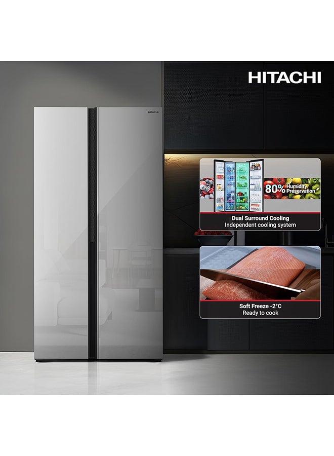 HITACHI 656L Side-by-Side Refrigerator | Inverter Compressor | Dual Surround Cooling | Selectable Zone Soft Freeze (-2°C) | Triple Power Filter | Quick Cool & Freeze, 637 kW HRSN9713ESGSAE Glass Silver - Image 5