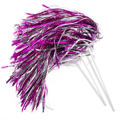 Anderson's Metallic Hot Pink & Silver Foil Textured School Spirit Shakers, Cheerleader Pom Poms, Football, Basketball, Homecoming, Squad, Team, Party, Dance, Club, Performance, Celebration, Pack 10 - Image 5