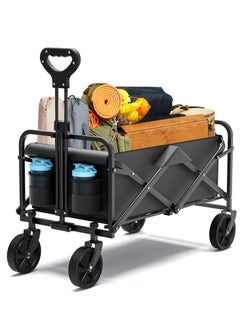Yoawllty Collapsible Wagon Trolley with All Terrain Wheels and Drink Holders, Portable Large Wagon Trolley for Camping, Shopping, Garden and Beach, Grass, Sand, Fishing(Black)  - Image 1