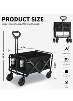 Yoawllty Collapsible Wagon Trolley with All Terrain Wheels and Drink Holders, Portable Large Wagon Trolley for Camping, Shopping, Garden and Beach, Grass, Sand, Fishing(Black)  - Image 2