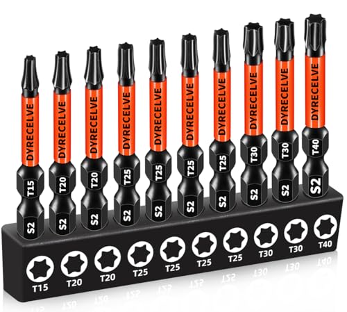 DYRECELVE Impact Torx Bit Set T15 T20 T25 T30 T40, 10-Pack 2 Inch S2 Steel Magnetic Power Bits for Impact Driver, 1/4 Inch Hex Shank Heavy Duty Magnetic Grip (Anti-Slip) - Image 1