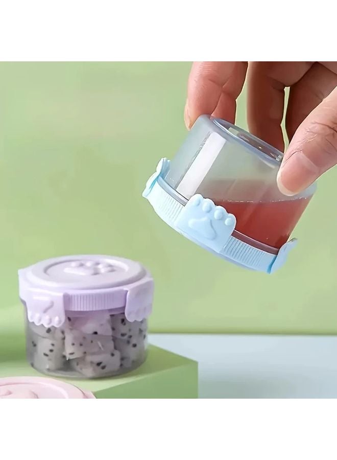 4 قطع من حاويات البهارات البلاستيكية المقاومة للتسرب بأغطية مطبوعة بصمة كف الحيوان بألوان متنوعة - Image 2