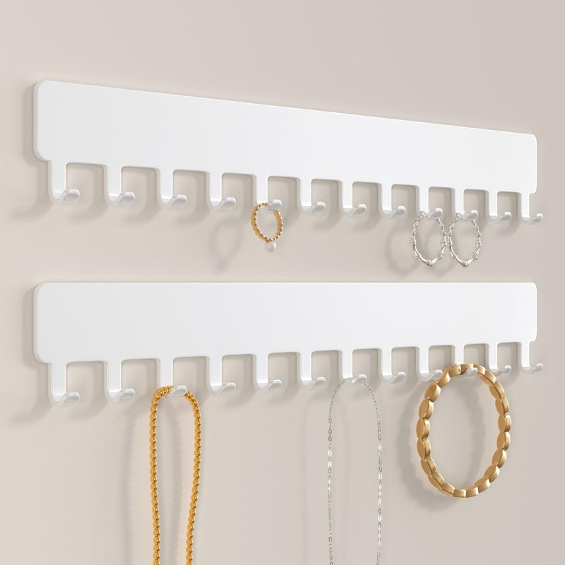 Josmimic Wall Necklace Organizer Holder Wall Mounted Jewelry Hanging Storage Necklaces Display Hanger White 2 PCS