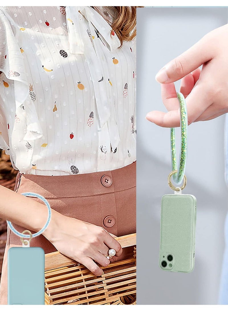 Excefore Phone Wrist Lanyard, Bling Loop Phone Wrist Strap, Silicone Phone Charm Bracelet, Keychain Wristlet for Most Smartphones Women Girls, Blue + Green  - Image 2
