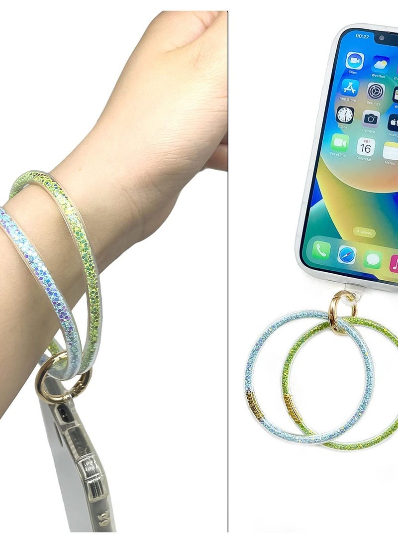 Excefore Phone Wrist Lanyard, Bling Loop Phone Wrist Strap, Silicone Phone Charm Bracelet, Keychain Wristlet for Most Smartphones Women Girls, Blue + Green  - Image 3