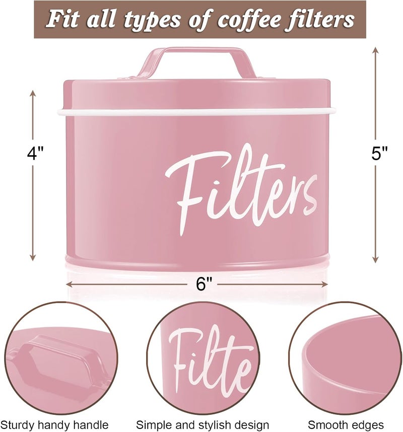 DRASTAR Coffee Filter Holder, Filter Storage with Lid for Counter, Storage Basket Container for Coffee Bar Accessories Decor, Pink - Image 3
