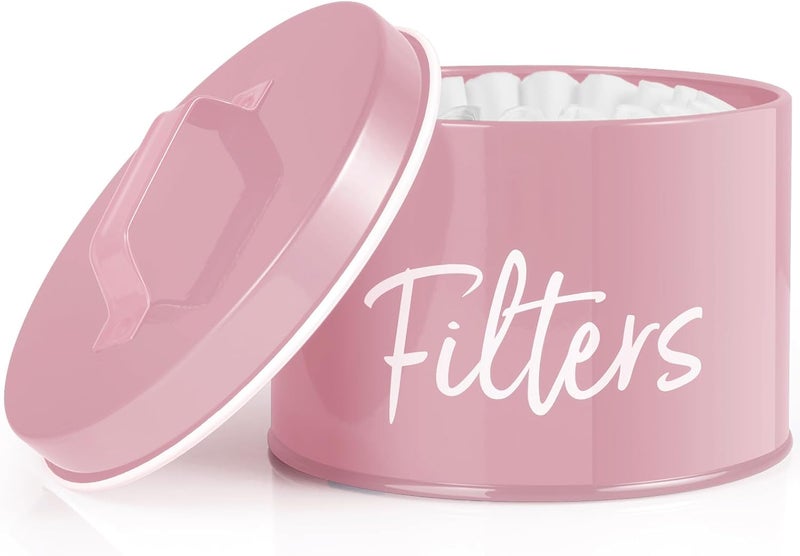 DRASTAR Coffee Filter Holder, Filter Storage with Lid for Counter, Storage Basket Container for Coffee Bar Accessories Decor, Pink - Image 1