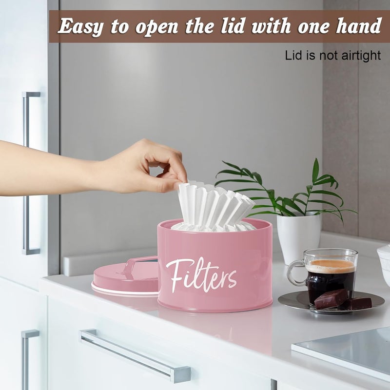 DRASTAR Coffee Filter Holder, Filter Storage with Lid for Counter, Storage Basket Container for Coffee Bar Accessories Decor, Pink - Image 5