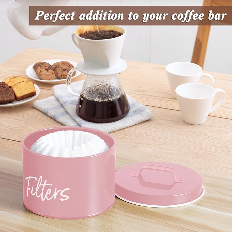 DRASTAR Coffee Filter Holder, Filter Storage with Lid for Counter, Storage Basket Container for Coffee Bar Accessories Decor, Pink - Image 2