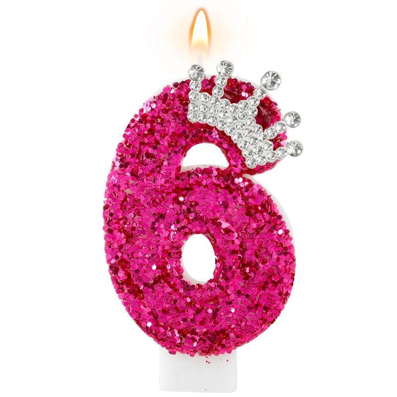 AKURIEEY Hot Pink Birthday Candles Crown Number 6 Candle Birthday Party Decorations Cake Topper Cupcake Decor for Anniversary Celebrations Supplies - Image 1