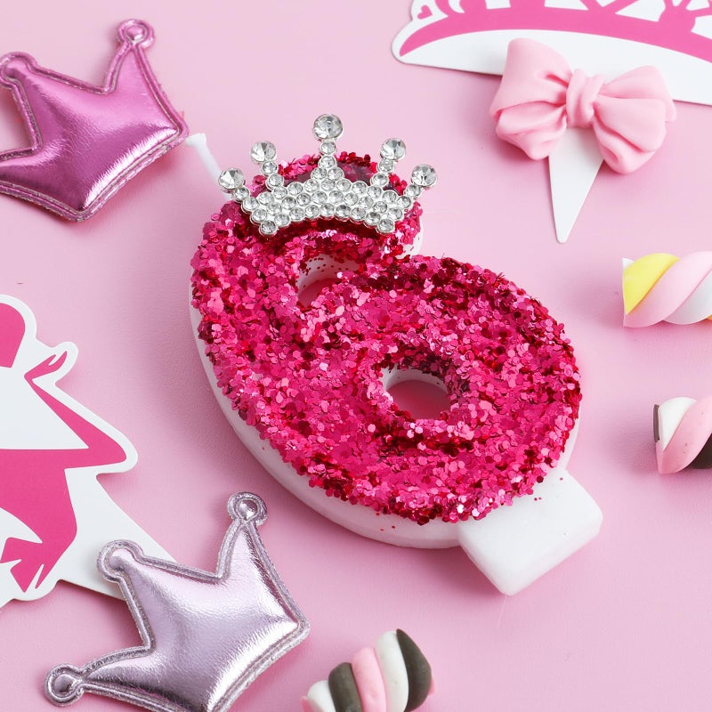 AKURIEEY Hot Pink Birthday Candles Crown Number 6 Candle Birthday Party Decorations Cake Topper Cupcake Decor for Anniversary Celebrations Supplies - Image 2